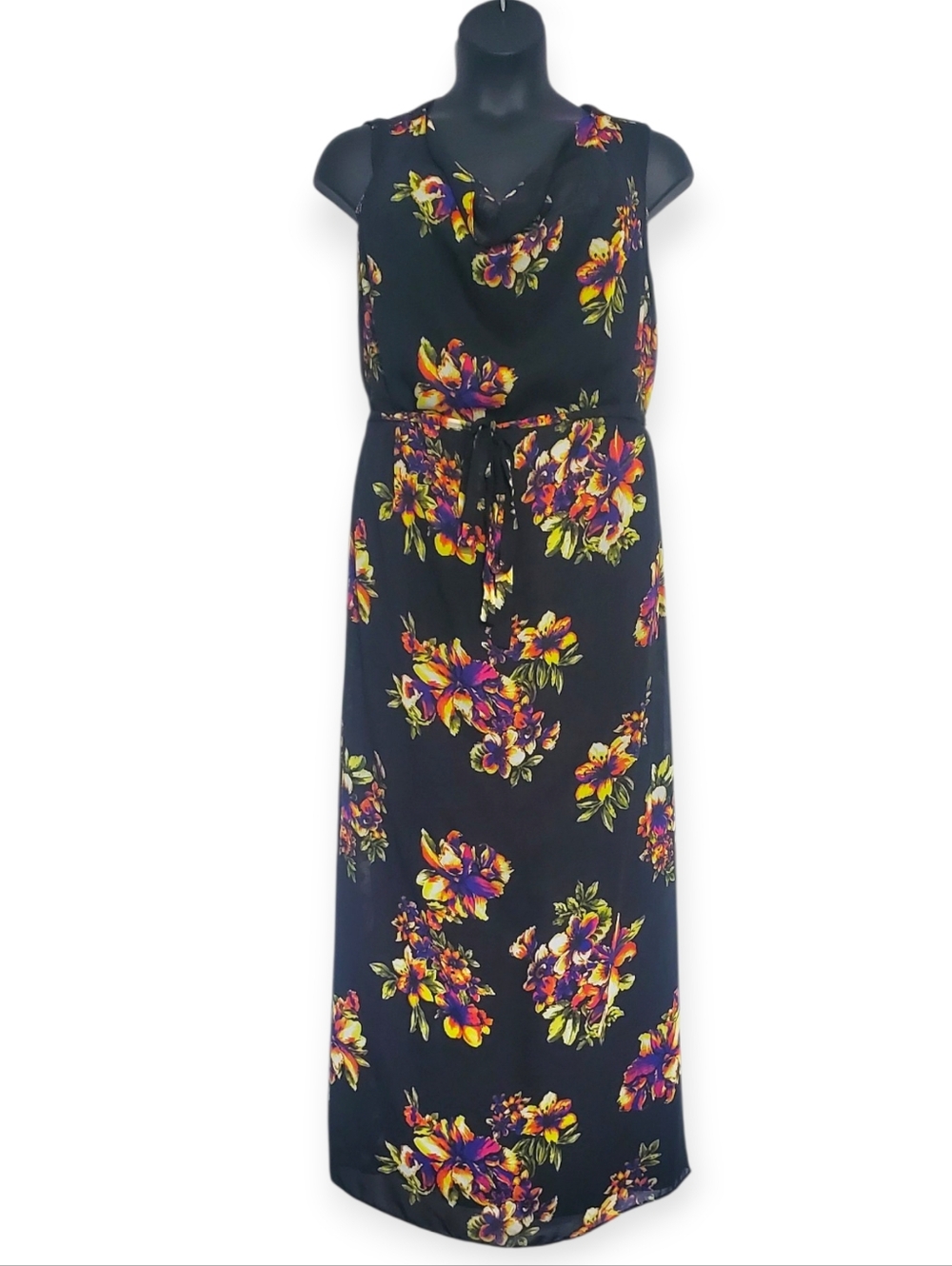 Ashley Stewart Black Floral Cowl Neck Maxi Dress